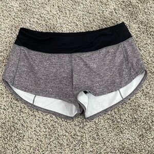 Lululemon Grey and Black Speed Up short. Size 6